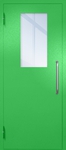 Однопольная техническая дверь с ручкой-скобой и широким стеклопакетом, окрас по RAL 6037