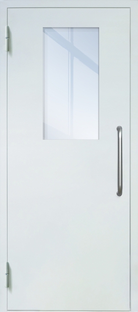 Однопольная техническая дверь с ручкой-скобой и широким стеклопакетом, окрас по RAL