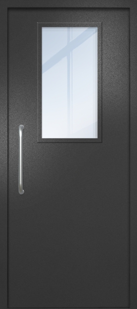 Однопольная техническая дверь с ручкой-скобой и широким стеклопакетом, окрас по RAL 9004