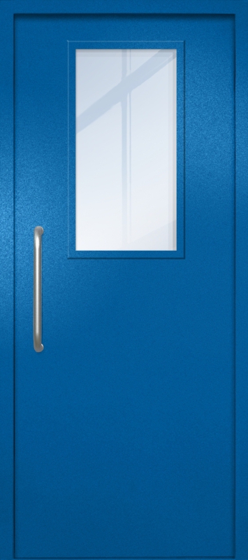 Однопольная техническая дверь с ручкой-скобой и широким стеклопакетом, окрас по RAL 5002
