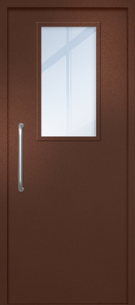 Однопольная техническая дверь с ручкой-скобой и широким стеклопакетом, окрас по RAL 8016