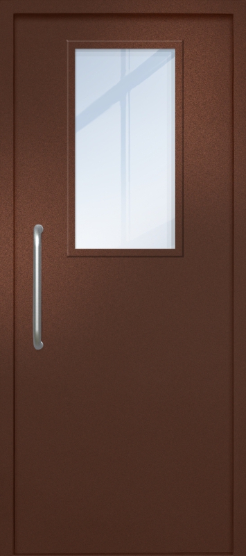 Однопольная техническая дверь с ручкой-скобой и широким стеклопакетом, окрас по RAL 8016