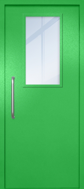 Однопольная техническая дверь с ручкой-скобой и широким стеклопакетом, окрас по RAL 6037