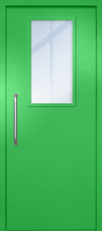 Однопольная техническая дверь с ручкой-скобой и широким стеклопакетом, окрас по RAL 6037