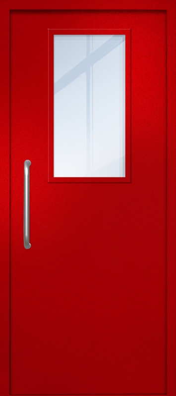Однопольная техническая дверь с ручкой-скобой и широким стеклопакетом, окрас по RAL 3003