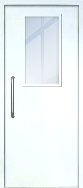 Однопольная техническая дверь с ручкой-скобой и широким стеклопакетом, окрас по RAL 9003