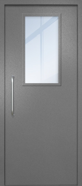 Однопольная техническая дверь с ручкой-скобой и широким стеклопакетом, окрас по RAL 7001