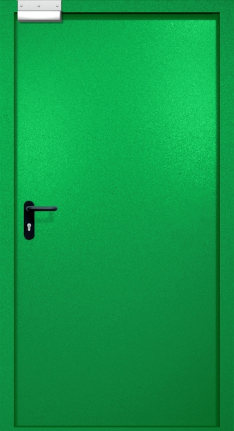 Однопольная противопожарная дверь EI-60 с электромагнитным замком, окрас по RAL 6037 Однопольная противопожарная дверь EI-60 с электромагнитным замком, окрас по RAL 6037