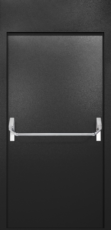 Однопольная противопожарная дверь EI-60 с верхней вставкой и ручкой «Антипаника», окрас по RAL 9004 Однопольная противопожарная дверь EI-60 с верхней вставкой и ручкой «Антипаника», окрас по RAL 9004