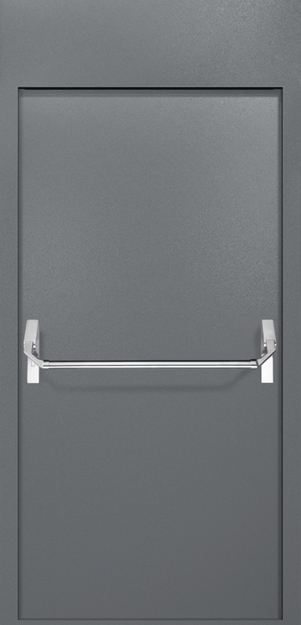 Однопольная противопожарная дверь EI-60 с верхней вставкой и ручкой «Антипаника», окрас по RAL 7001 Однопольная противопожарная дверь EI-60 с верхней вставкой и ручкой «Антипаника», окрас по RAL 7001