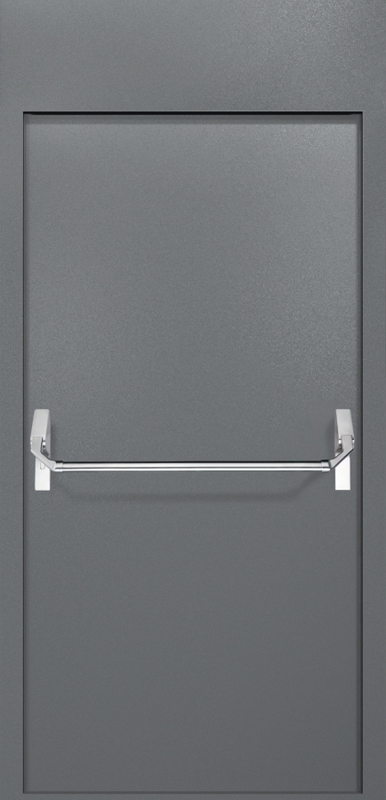 Однопольная противопожарная дверь EI-60 с верхней вставкой и ручкой «Антипаника», окрас по RAL 7001 Однопольная противопожарная дверь EI-60 с верхней вставкой и ручкой «Антипаника», окрас по RAL 7001