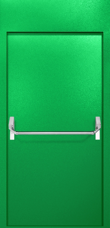 Однопольная противопожарная дверь EI-60 с верхней вставкой и ручкой «Антипаника», окрас по RAL 6037 Однопольная противопожарная дверь EI-60 с верхней вставкой и ручкой «Антипаника», окрас по RAL 6037