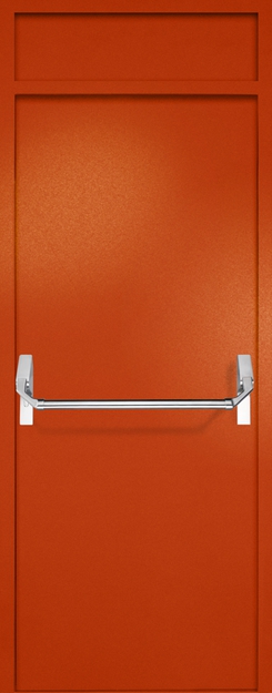 Однопольная противопожарная дверь EI-60 с верхней вставкой и ручкой «Антипаника», окрас по RAL 3003