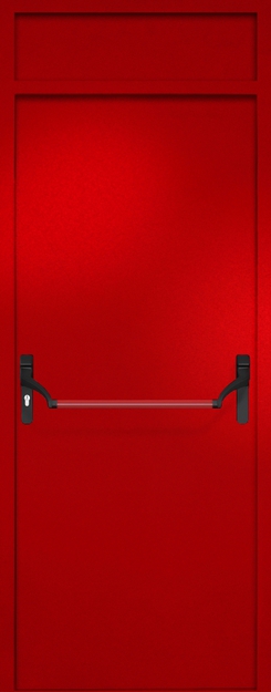 Однопольная противопожарная дверь EI-60 с верхней вставкой и ручкой «Антипаника», окрас по RAL 3003 Однопольная противопожарная дверь EI-60 с верхней вставкой и ручкой «Антипаника», окрас по RAL 3003