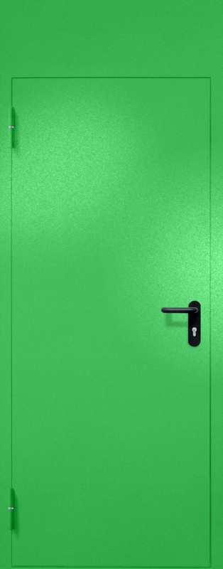 Однопольная противопожарная дверь EI-60 с верхней вставкой и ручкой «Антипаника», окрас по RAL 6037 Однопольная противопожарная дверь EI-60 с верхней вставкой и ручкой «Антипаника», окрас по RAL 6037