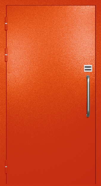 Однопольная техническая дверь с ручкой-скобой и кодовым замком, окрас по RAL 3003