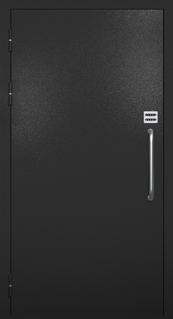Однопольная техническая дверь с ручкой-скобой и кодовым замком, окрас по RAL 9004
