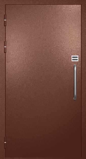 Однопольная техническая дверь с ручкой-скобой и кодовым замком, окрас по RAL 8016