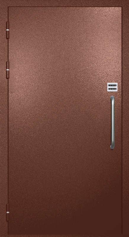 Однопольная техническая дверь с ручкой-скобой и кодовым замком, окрас по RAL 8016