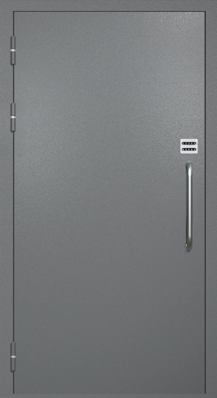 Однопольная техническая дверь с ручкой-скобой и кодовым замком, окрас по RAL 7001