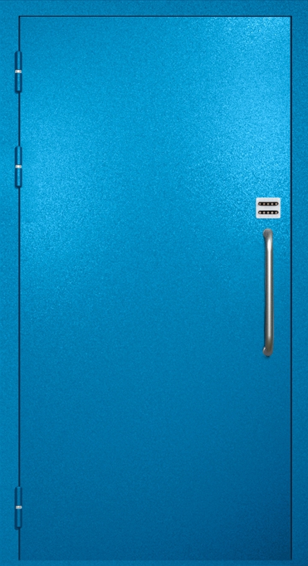 Однопольная техническая дверь с ручкой-скобой и кодовым замком, окрас по RAL 5002