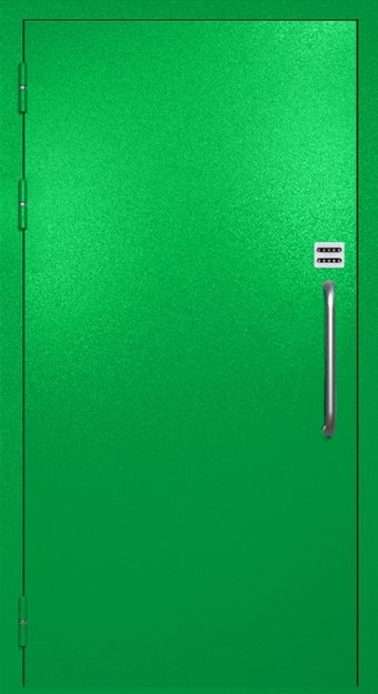 Однопольная техническая дверь с ручкой-скобой и кодовым замком, окрас по RAL 6037