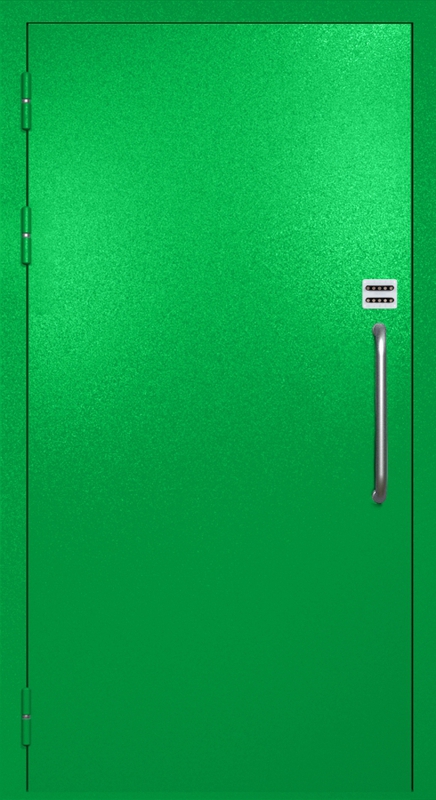 Однопольная техническая дверь с ручкой-скобой и кодовым замком, окрас по RAL 6037