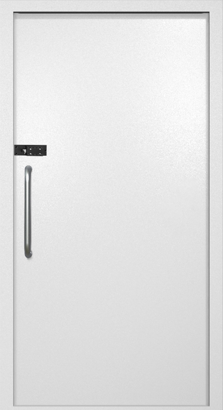 Однопольная техническая дверь с ручкой-скобой и кодовым замком, окрас по RAL 9003