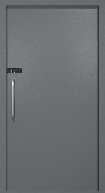 Однопольная техническая дверь с ручкой-скобой и кодовым замком, окрас по RAL 7001 Однопольная техническая дверь с ручкой-скобой и кодовым замком, окрас по RAL 7001