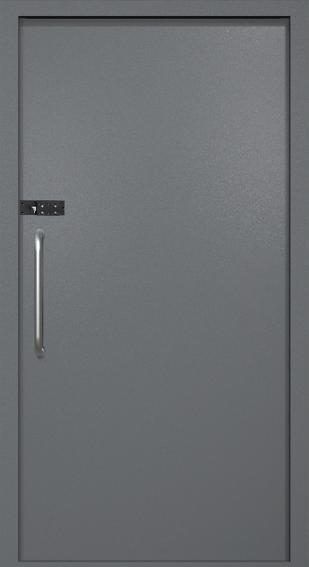 Однопольная техническая дверь с ручкой-скобой и кодовым замком, окрас по RAL 7001