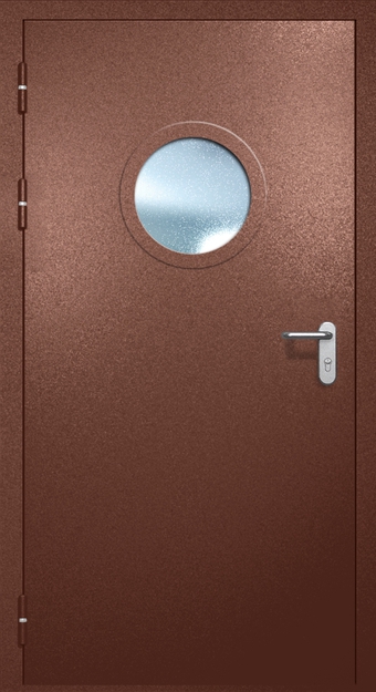 Однопольная противопожарная дверь EI-60 с круглым стеклопакетом, окрас по RAL 8016 Однопольная противопожарная дверь EI-60 с круглым стеклопакетом, окрас по RAL 8016