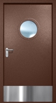 Однопольная противопожарная дверь EI-60 с круглым стеклопакетом и отбойником, окрас по RAL 8016