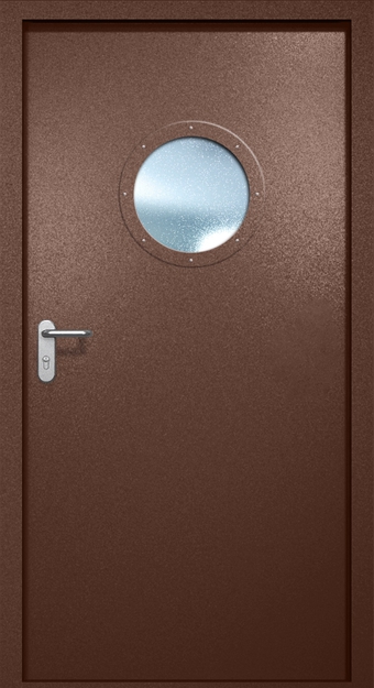 Однопольная противопожарная дверь EI-60 с круглым стеклопакетом, окрас по RAL 8016 Однопольная противопожарная дверь EI-60 с круглым стеклопакетом, окрас по RAL 8016