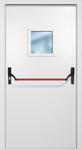 Однопольная противопожарная дверь EI-60 с квадратным стеклопакетом и ручкой «Антипаника», окрас по RAL 9003