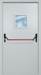 Однопольная противопожарная дверь EI-60 с квадратным стеклопакетом и ручкой «Антипаника», окрас по RAL