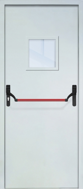 Однопольная противопожарная дверь EI-60 с квадратным стеклопакетом и ручкой «Антипаника», окрас по RAL Однопольная противопожарная дверь EI-60 с квадратным стеклопакетом и ручкой «Антипаника», окрас по RAL