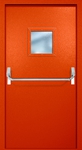 Однопольная противопожарная дверь EI-60 с квадратным стеклопакетом и ручкой «Антипаника», окрас по RAL 3003