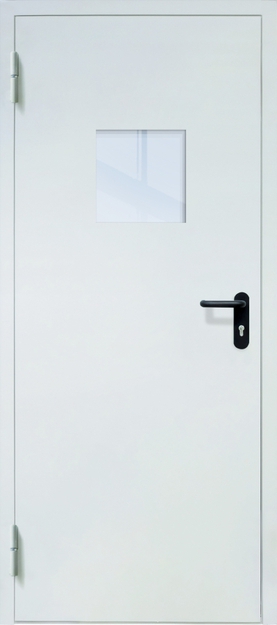Однопольная противопожарная дверь EI-60 с квадратным стеклопакетом и ручкой «Антипаника», окрас по RAL Однопольная противопожарная дверь EI-60 с квадратным стеклопакетом и ручкой «Антипаника», окрас по RAL