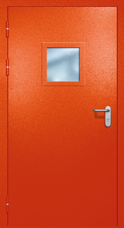 Однопольная противопожарная дверь EI-60 с квадратным стеклопакетом, окрас по RAL 3003