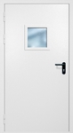 Однопольная противопожарная дверь EI-60 с квадратным стеклопакетом и ручкой «Антипаника», окрас по RAL 9003