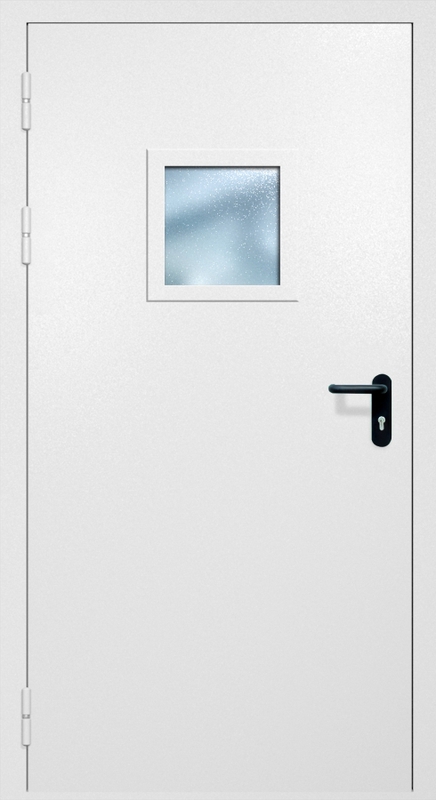 Однопольная противопожарная дверь EI-60 с квадратным стеклопакетом, окрас по RAL 9003