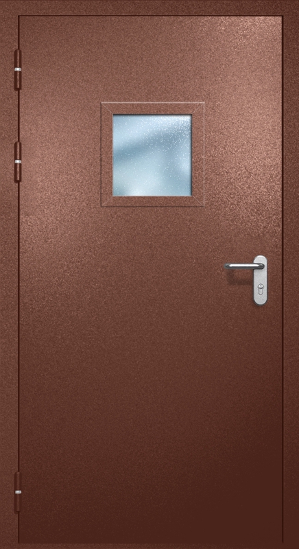 Однопольная противопожарная дверь EI-60 с квадратным стеклопакетом, окрас по RAL 8016