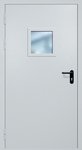 Однопольная противопожарная дверь EI-60 с квадратным стеклопакетом и ручкой «Антипаника», окрас по RAL