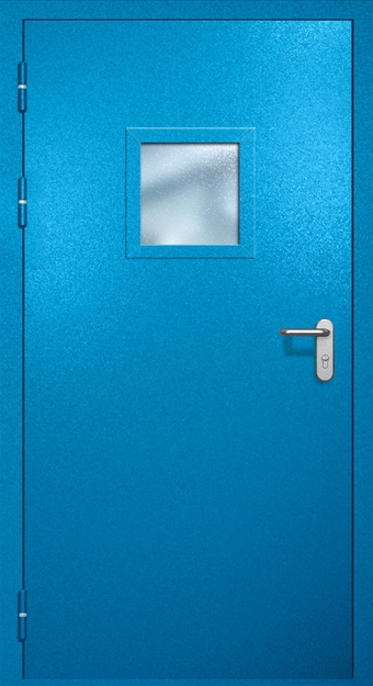 Однопольная противопожарная дверь EI-60 с квадратным стеклопакетом, окрас по RAL 5002