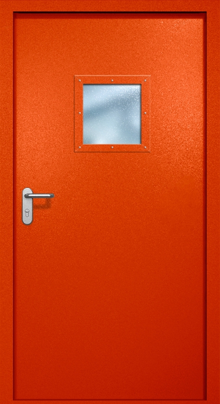 Однопольная противопожарная дверь EI-60 с квадратным стеклопакетом, окрас по RAL 3003
