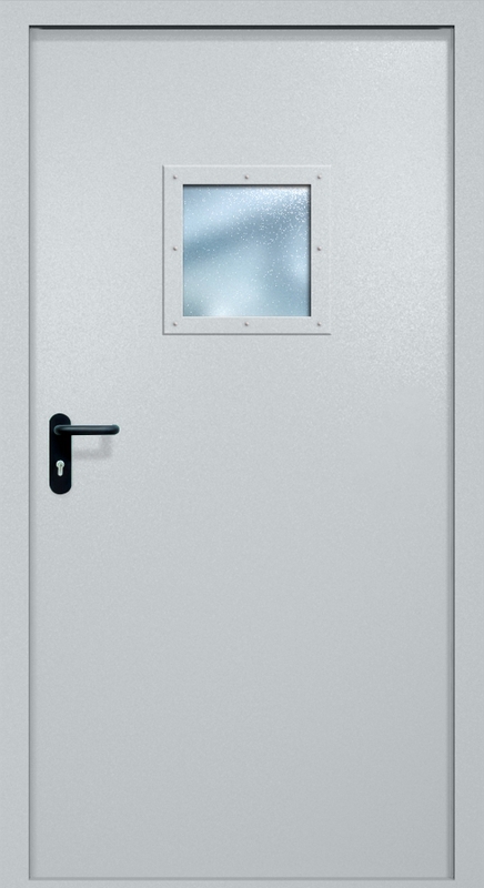 Однопольная противопожарная дверь EI-60 с квадратным стеклопакетом, окрас по RAL