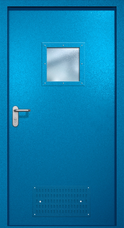 Однопольная противопожарная дверь EI-60 с квадратным стеклопакетом, окрас по RAL 5002