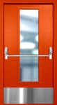 Однопольная противопожарная дверь EIW-60 с максимальным стеклопакетом, отбойником и ручкой «Антипаника», окрас по RAL 3003