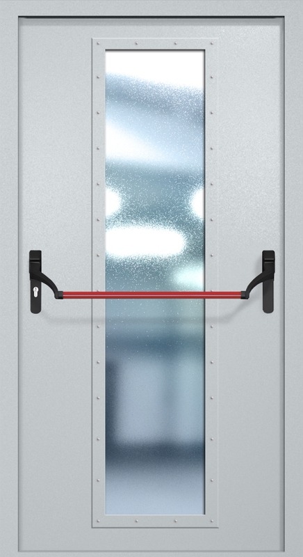Однопольная противопожарная дверь EIW-60 с максимальным стеклопакетом и ручкой «Антипаника», окрас по RAL