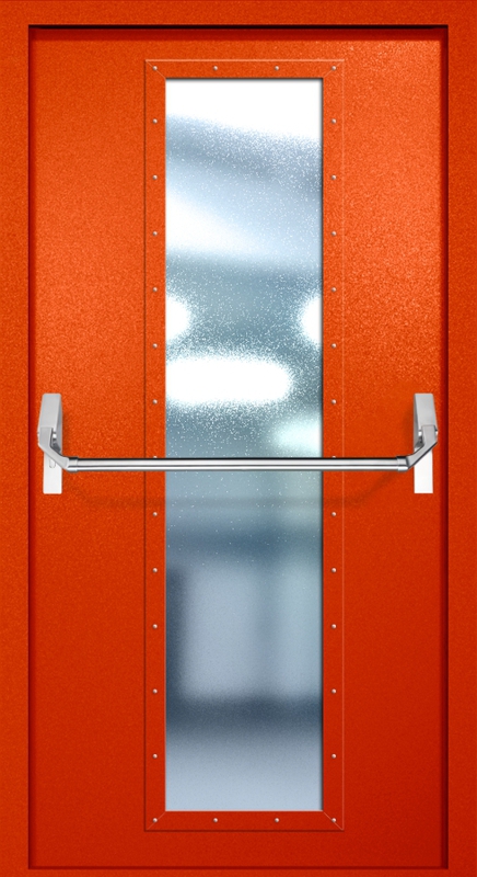 Однопольная противопожарная дверь EIW-60 с максимальным стеклопакетом и ручкой «Антипаника», окрас по RAL 3003